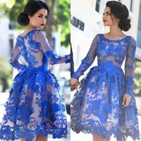 2022 women gala party dress plus size arabic muslim royal blue long sleeve short evening prom dresses gown