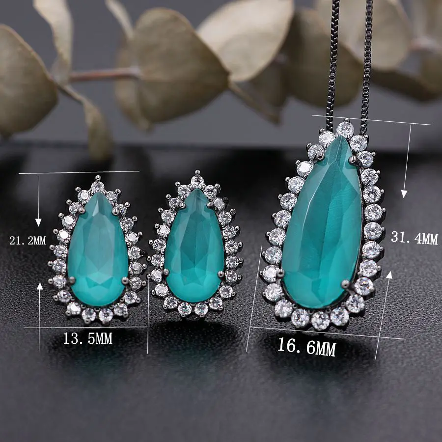 

Water Drop Jewelry Sets For Women nature Stone with Crytal Glass Stud Earrings and pendant necklace 2018 Fashion Wedding Gift