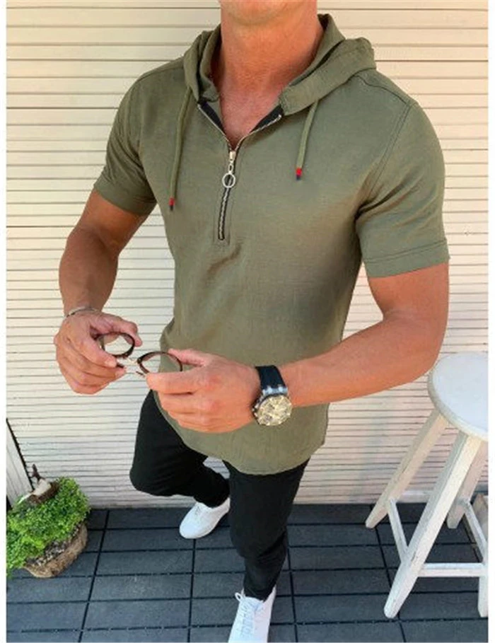 

Мужская дышащая футболка с отложным воротником и коротким рукавом, однотонный топ на молнии, летняя уличная одежда, шикарный топ, 2021