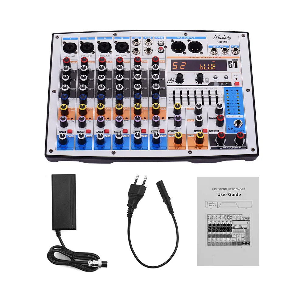 

Muslady DDM8 Compact 8 Channels Mixer Mixing Console with 99 DSP Effects Electric Music Instrument Mixer