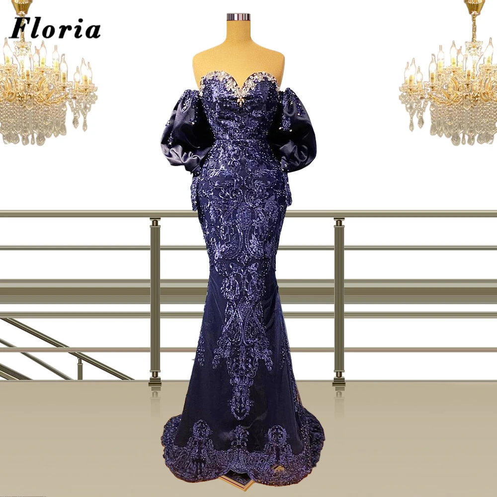

Floria 2021 вечерние платья с длинным рукавом Дубай Aso Ebi, кружевное платье с бисером и юбкой-годе, платье для выпускного вечера, вечерние платья