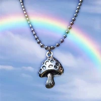 harajuku clavicle chain mushroom metal pendant necklace plant retro punk cool jewelry fashion novelty gift for men and women