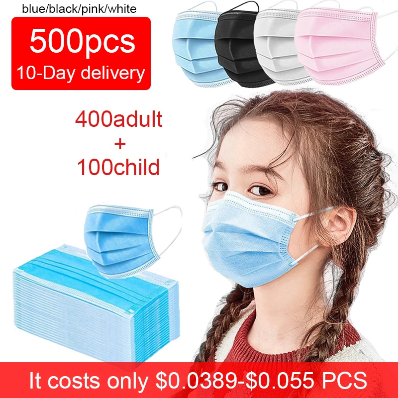 

Free Shipping 500PCS Disposable Adult / Child Protective Masks Anti Dust 3 Layers Filter Earloop Mascarilla Non Woven Mouth Mask