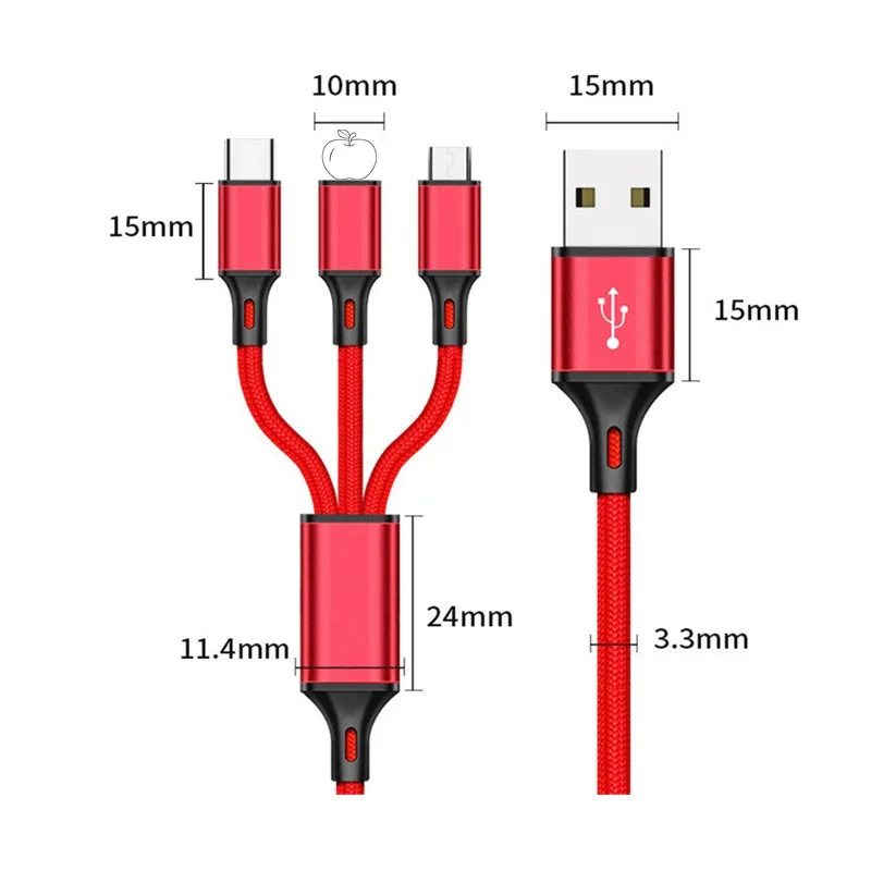 USB 3 в 1 кабель для зарядки для iPhone 6 3.0A кабель для быстрой зарядки Ssb tipo c для телефона Android кабель usbc кабель usb