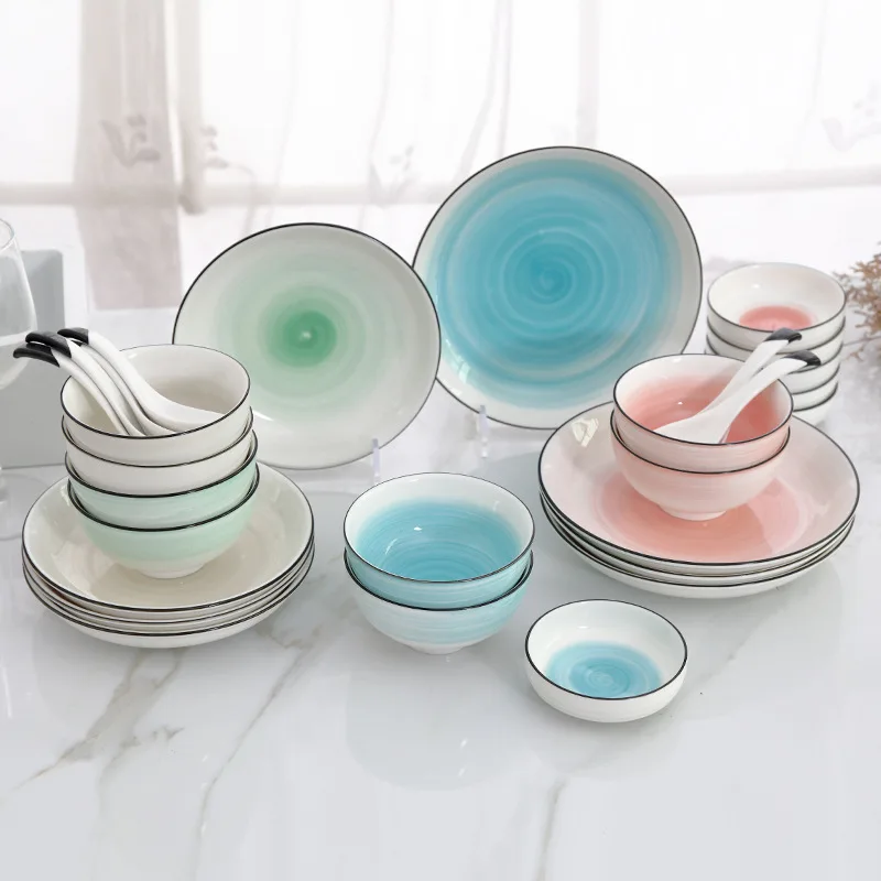 Скандинавские расписанные вручную столовые приборы тарелки для завтрака яркие