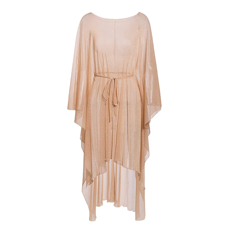 

Sexy Women Mesh Cover-Ups Sunscreen Golden Shiny Bikini Cover Up 2021 Hot Open Front Tie Waist Beach Cardigan Free shipping
