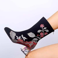 rhinestone size 43 embroidered shoes black boots women autumn winter shoes for women heels boots women heels shoes boots new