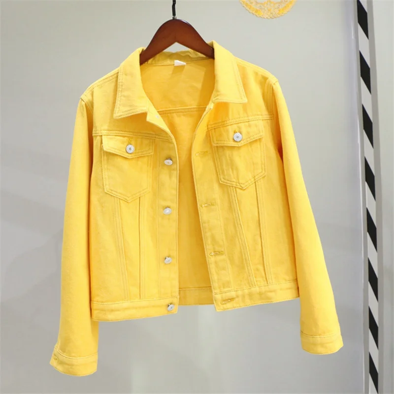 

2021 New Women's Spring Short Harajuku Plus Size Candy Colors Slim Denim Jacket Jaqueta Feminina Long Sleeve Casual Jeans Jacket