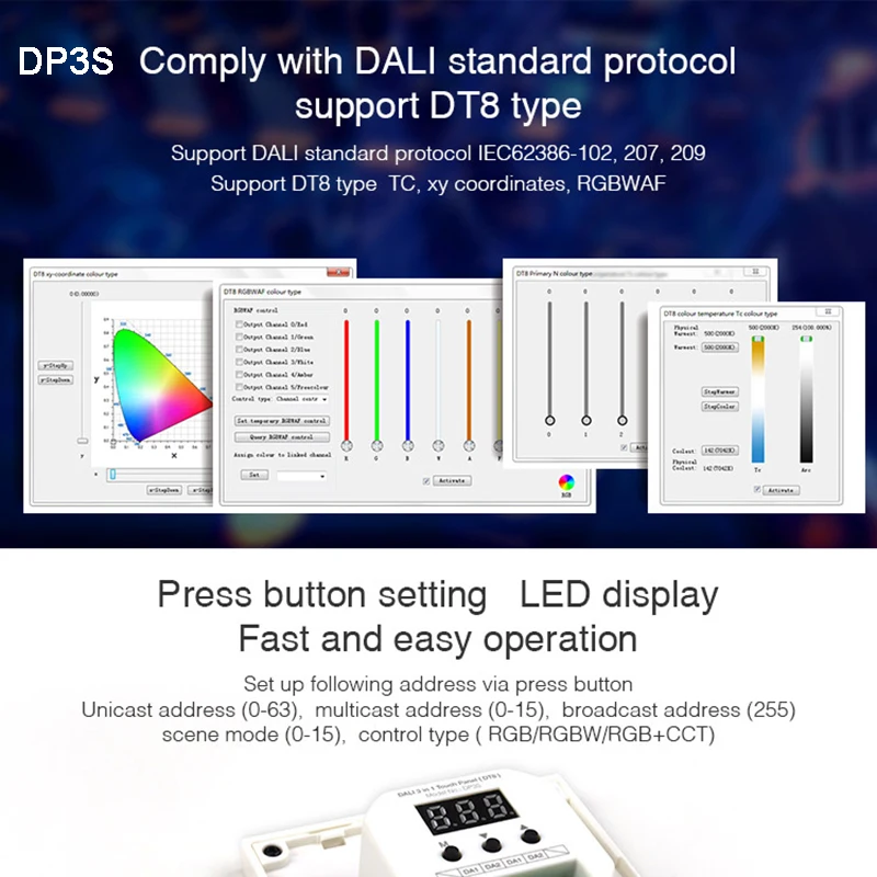 

Miboxer DALI Dimming Control System(DT8) 86 touch panel DALI 5 in 1 LED Controller DALI Bus Power Supply DIN Rail for led lamps