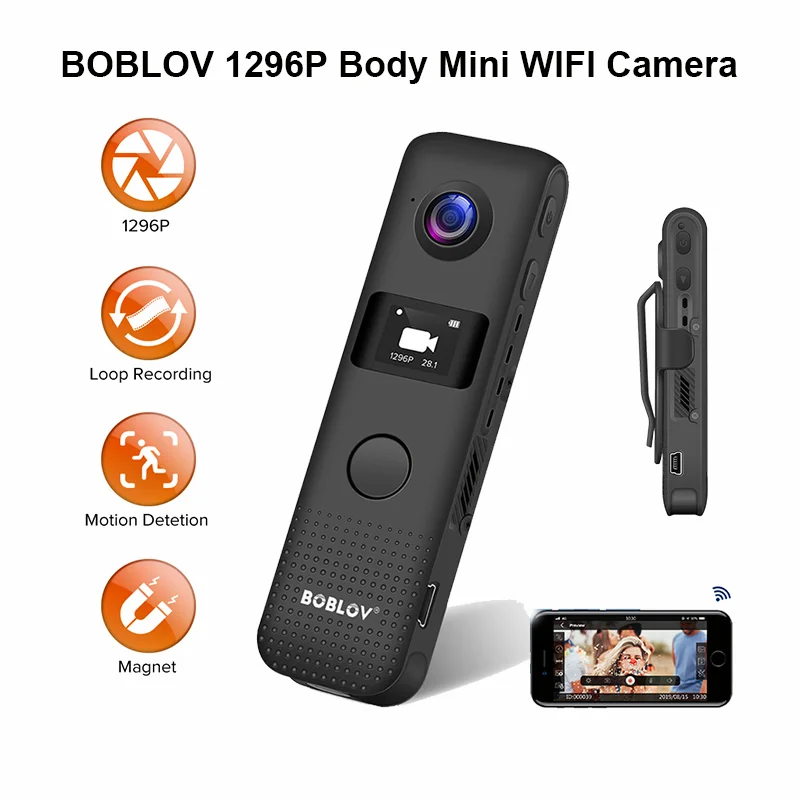 

BOBLOV C18 Mini Camera WIFI Motion Detect 32GB/64GB HD 1296P Professional BodyCam Micro Magnet Camcorder Loop Recording DVR Cam