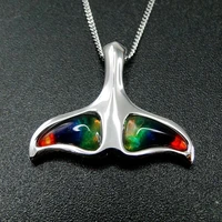 hot selling 925 sterling silver ammolite whale tail drop pendant natural multi color mop pendant necklace for gift