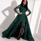 Lorie зеленое официальное вечернее платье с длинным рукавом и юбкой-годе 2020 сексуальное кружевное платье с драгоценным вырезом и разрезом