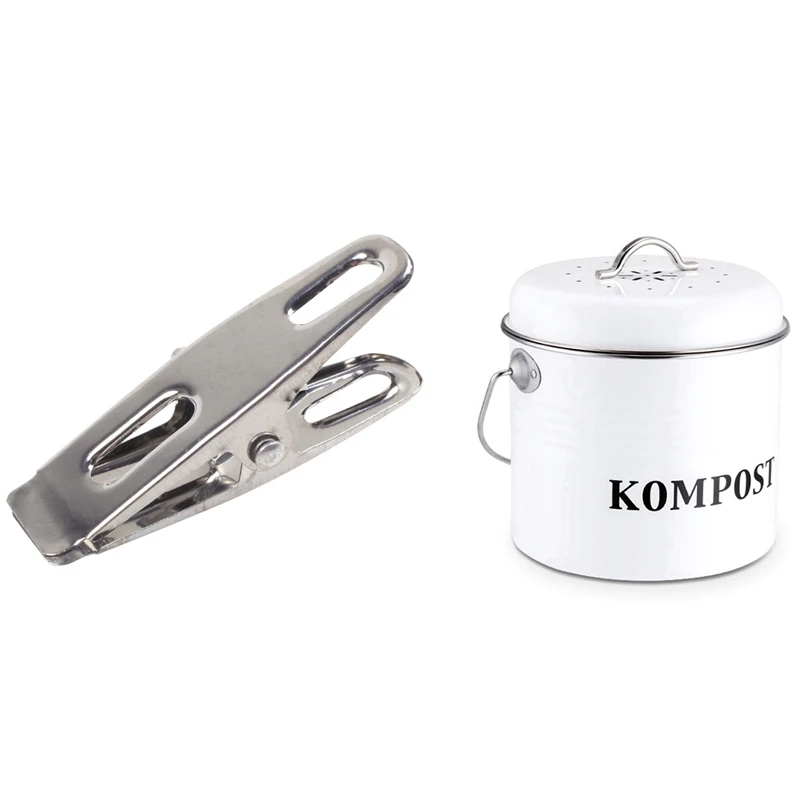 

40 Pieces of Stainless Steel Clothespin Metal Clip & 1x Compost Bin 5L Organic Homemade Trash Can
