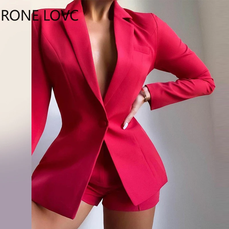 

Women Solid Elegant defined waist Button Notched Collar Blazer Top