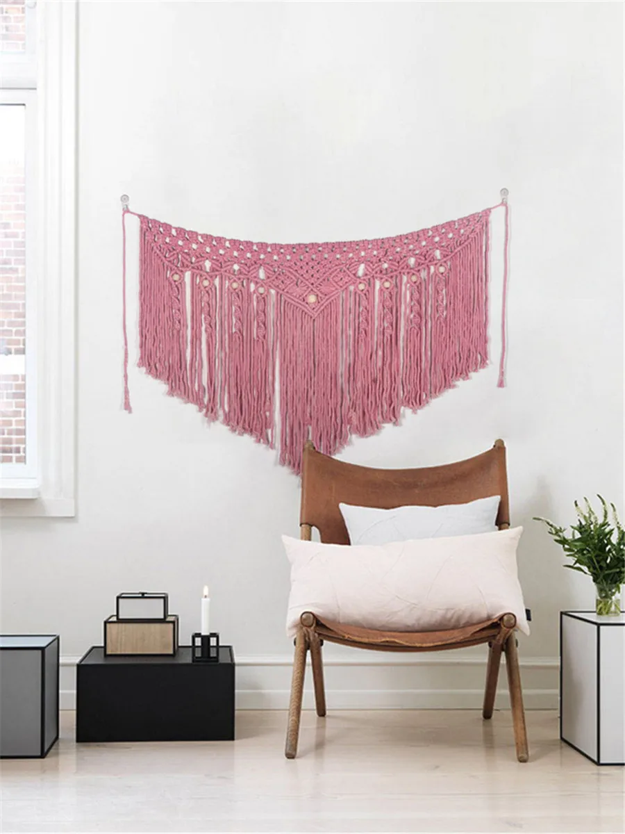 

Pink Hand-Woven Wall Hanging Room Decoration Tapestry Pendant Macrame Gorgeous Tassel Crafts Home Decor Bohemian Wedding