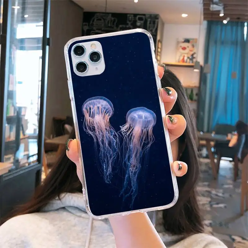 

Jellyfish Phone Case Transparent for iPhone 6 7 8 11 12 s mini pro X XS XR MAX Plus cover funda shell