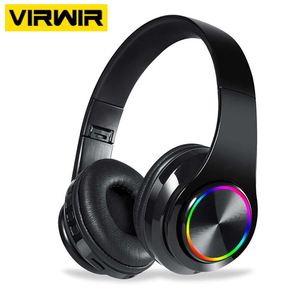 

LED Colorful Lights Portable Folding Wireless Bluetooth Headphones HIFI Stereo Headsets With MIC Support FM TF Card Mp3 Player