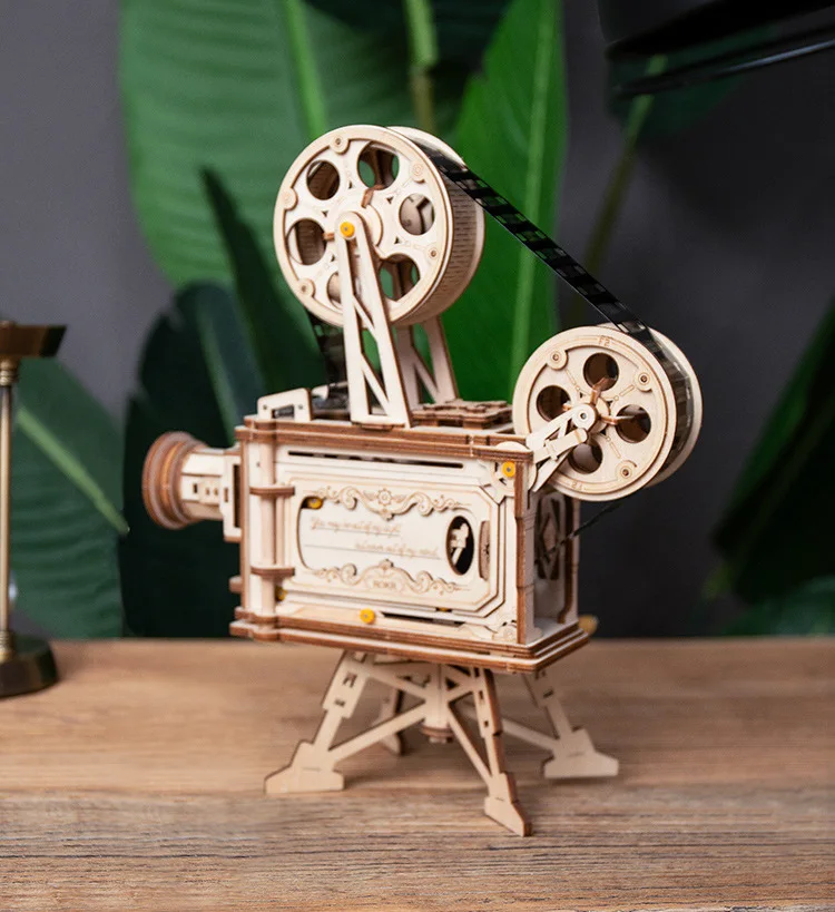 Ручной старый проектор 3D 3D твердая головоломка деревянная модель креативный орнамент подарок без батареи без клея регулируемое фокусное расстояние