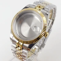 new 36mm two tone gold coated watch case fluted bezel fit nh35a nh36a jubilee bracelet sapphire magnifier