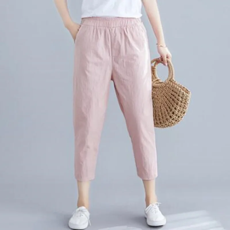 

Women Summer Casual Harrem Pants Female Solid High Waist Slim Calf-Length Pants Trouser Lady Office OL Pant J196