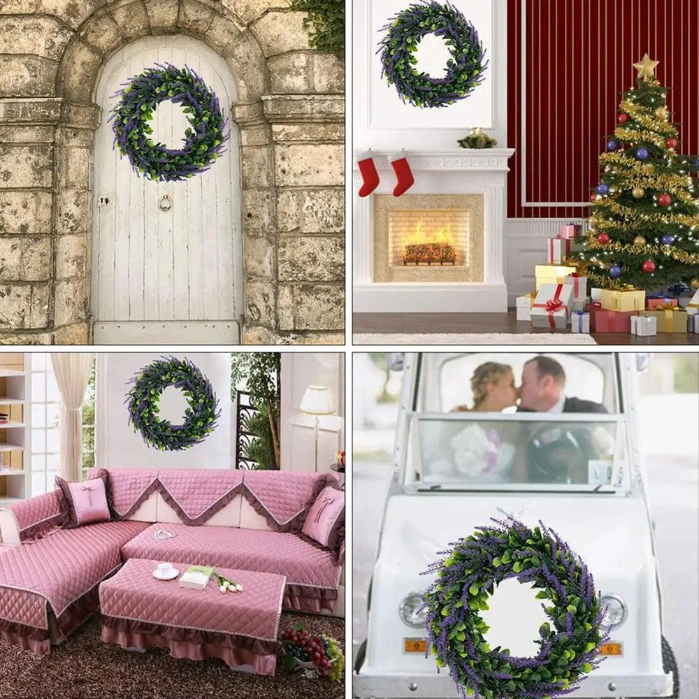 Искусственный венок на дверь диаметром 17 дюймов, лаванда, весна, круглый, для декора дома, передняя часть T3T0.