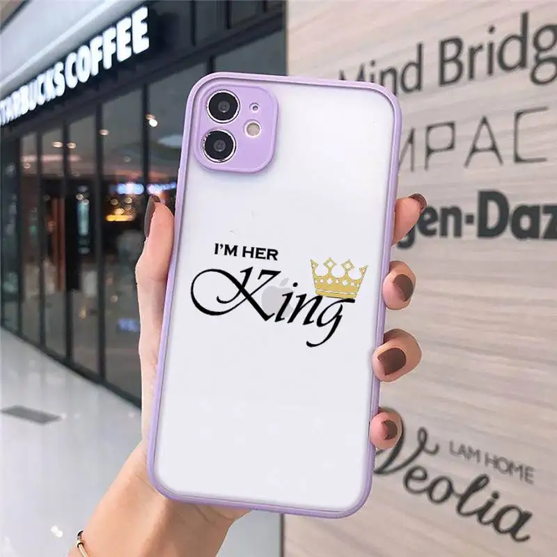 

Crown Letter King Queen Phone Cases Matte Transparent for iPhone 7 8 11 12 s mini pro X XS XR MAX Plus cover funda
