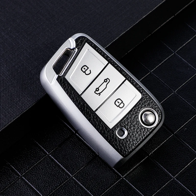 

TPU Leather Car Key Case Cover For VW Volkswagen Golf 7 MK7 Tiguan MK2 For SEAT Ateca Leon FR 2 Ibiza For Skoda Octavia A7