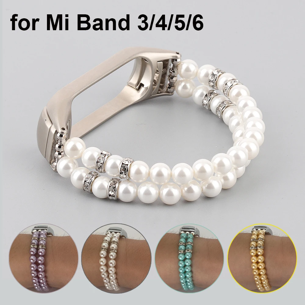 

White Pearl Mi Band 6 Bracelet Jewelry Watchband Strap for Xiaomi Mi Band 5 Bands Correa for Miband 3 4 Wristband Loop Elastic