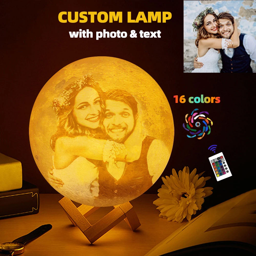 Personalized 3D Printing Moon Lamp Customized Photo Text Night Light USB Rechargeable Birthday Mother's Day Lunar Lamp Gift