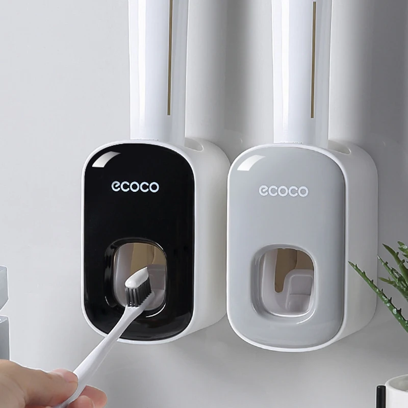 Bathroom Accessories Set Automatic Toothpaste Dispenser Dust-proof Toothbrush Holder Wall Mount Squeezers Black/gray | Дом и сад