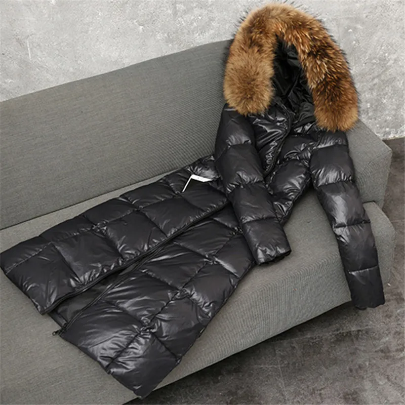 Женский пуховик с меховым воротником длинная толстая теплая свободная парка