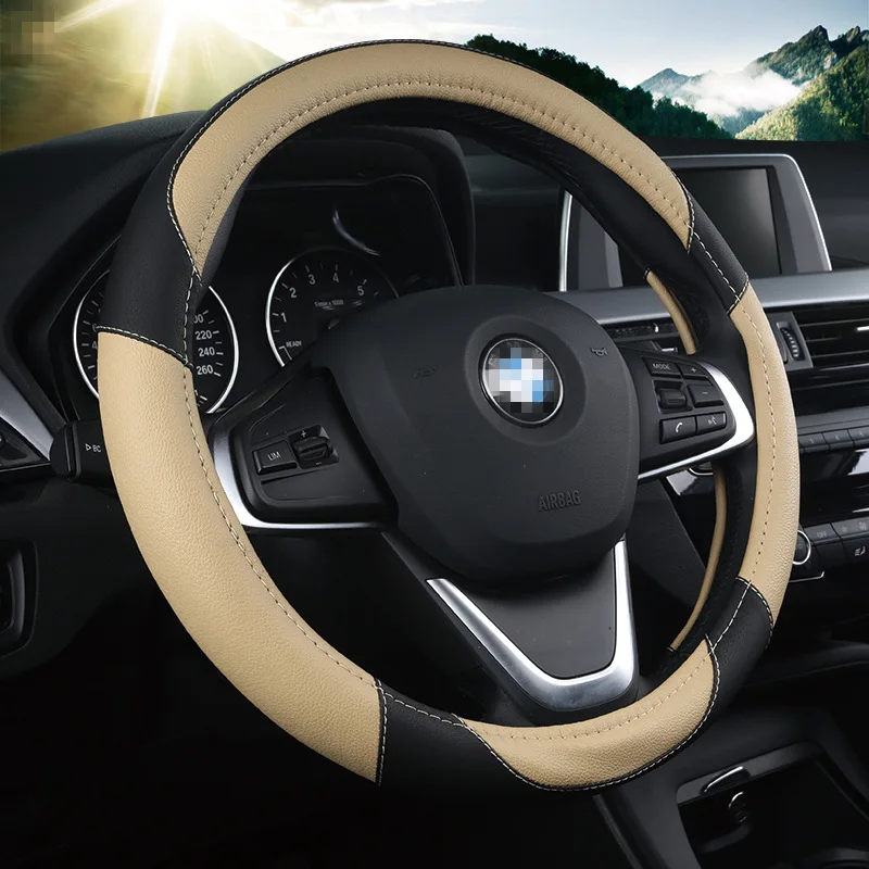 Large size Leather Car Steering Wheel Cover plus wheel hubs for different cars 38cm car truck steering cover | Автомобили и