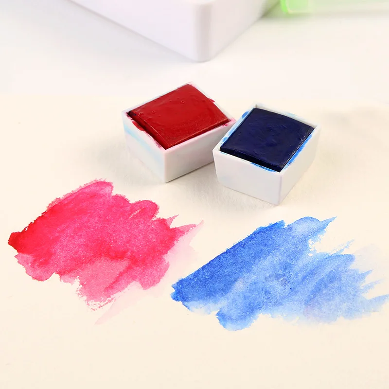 Твердые акварельные краски в наборе с кистью для воды пигментный Набор рисования