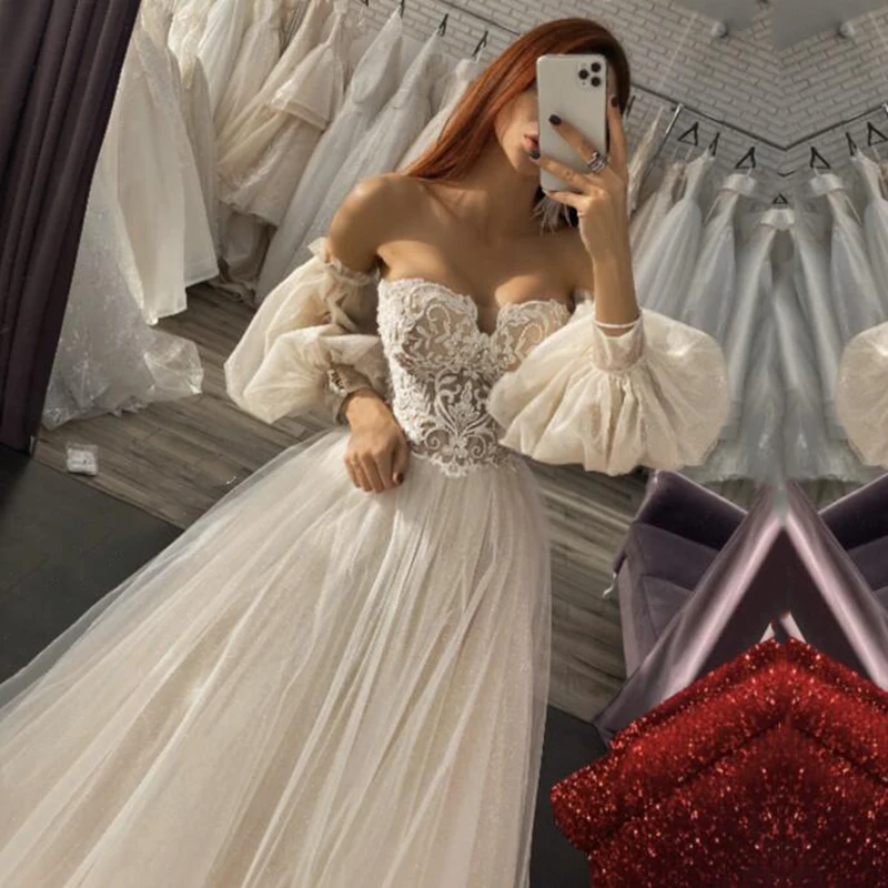 

Wedding Dress A Line 2020 Elegant Custom Made Lace Short Sleeve Sweetheart Bridal Party Gowns Plus Size