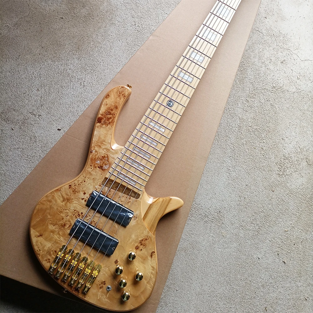 

Free Shipping 6 Strings Natural Wood Color Electric Bass with Active Pickups,Maple Fretboard