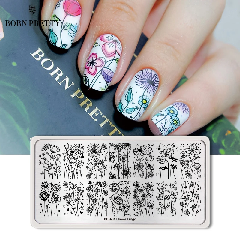 Пластины для стемпинга BORN PRETTY прямоугольные трафареты ногтей с изображением