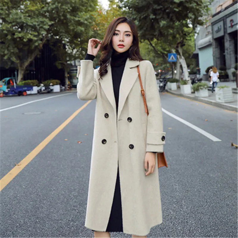 

Nice Autumn Winter Wool Coat Women Warm Causal Solid Long Slim Jackets Female Suit Collar Wool Cashmere Cardigan Woolen Coat 860
