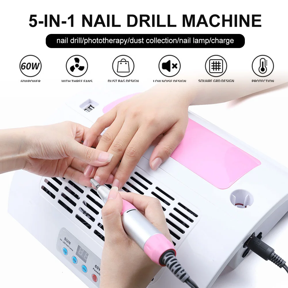 

5-in-1 Nail Phototherapy Polishing Machine ​with Dust Collector LED Lamp Rechargeable Electric Nail Machine for Acrylic Nail Gel