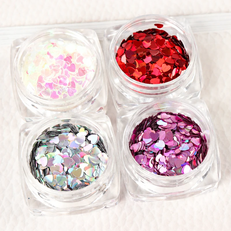 

4 Bottle/Set Love Heart Flakes Nail Ornaments Valentine's Holographic Laser Sequins Manicure Accessories Nails Supplies Kits