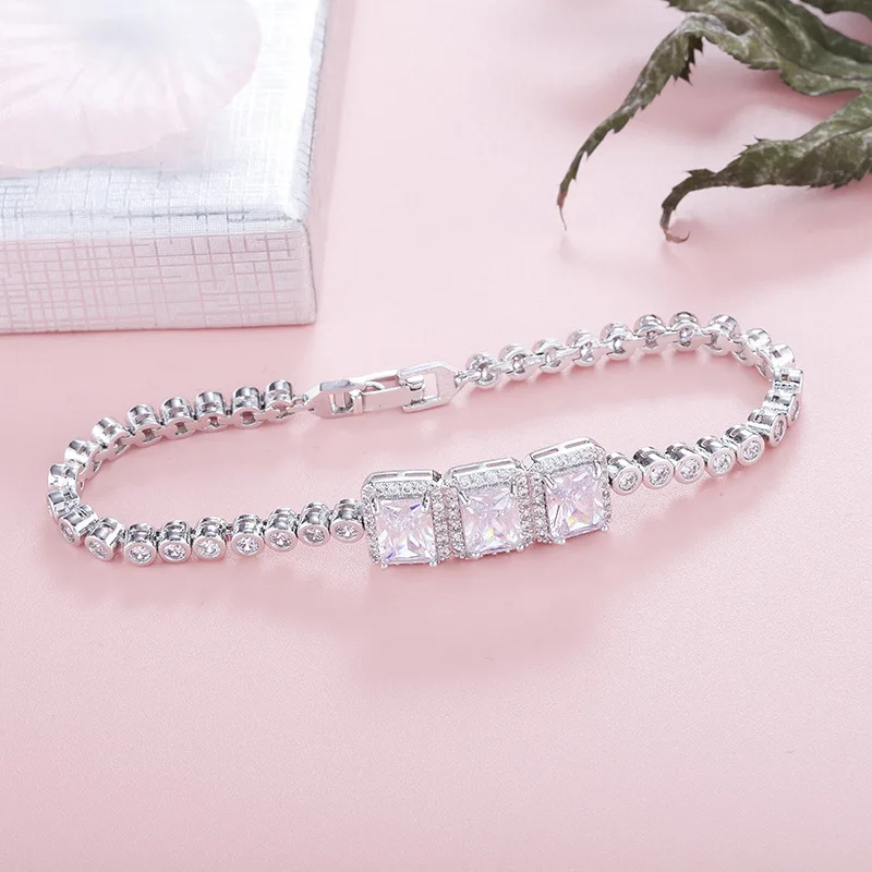 

Square zircon bracelet copper inlaid gem bracelet wish hot selling zircon ladies bracelet factory direct sales