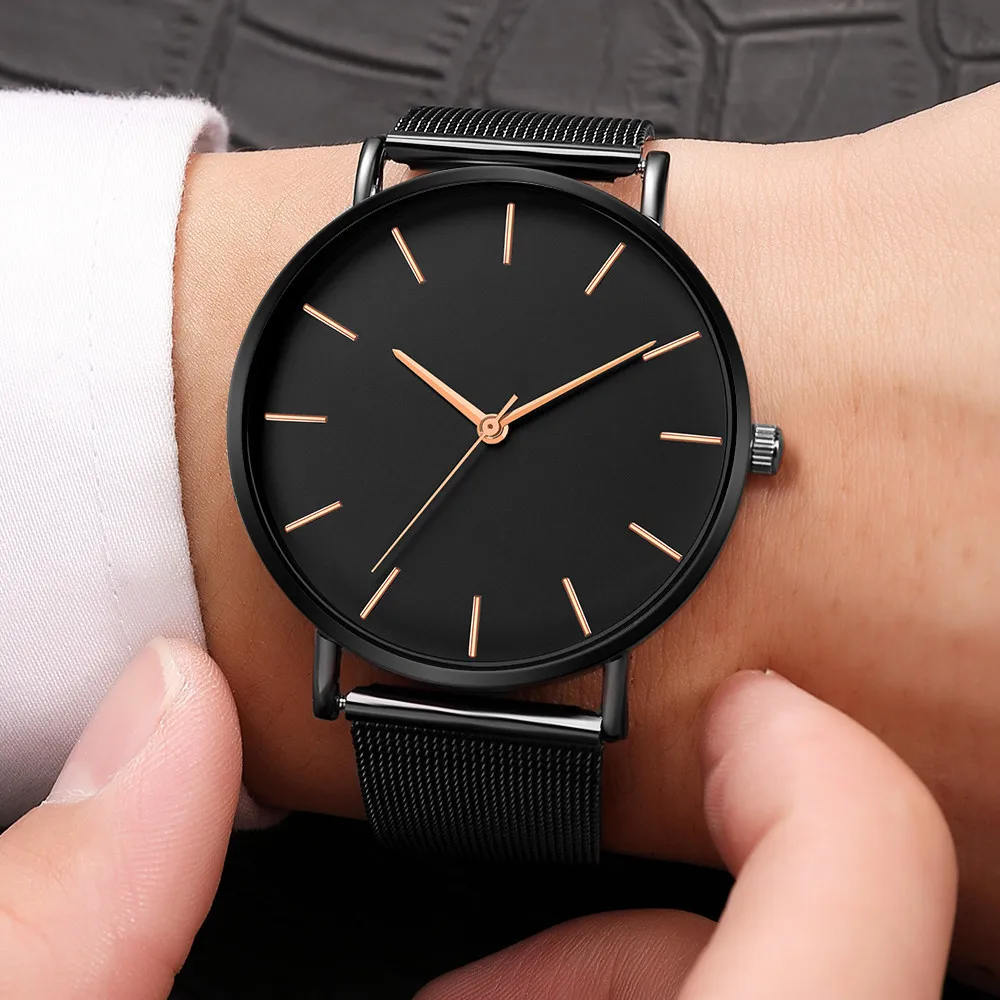 Men Business Stainless Steel Mesh Belt Quartz Watch Relogio Masculino 2020 Minimalist Men's Fashion Ultra Thin Watches Simple