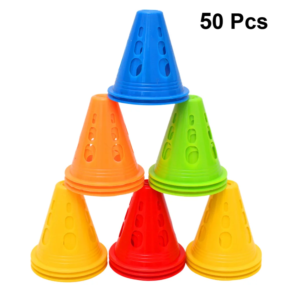 

50 Pcs Windproof Spot Marker Cones Horn Cones Sign Skating Flat Base Cone Holes Design Obstacle for Indoor Outdoor (