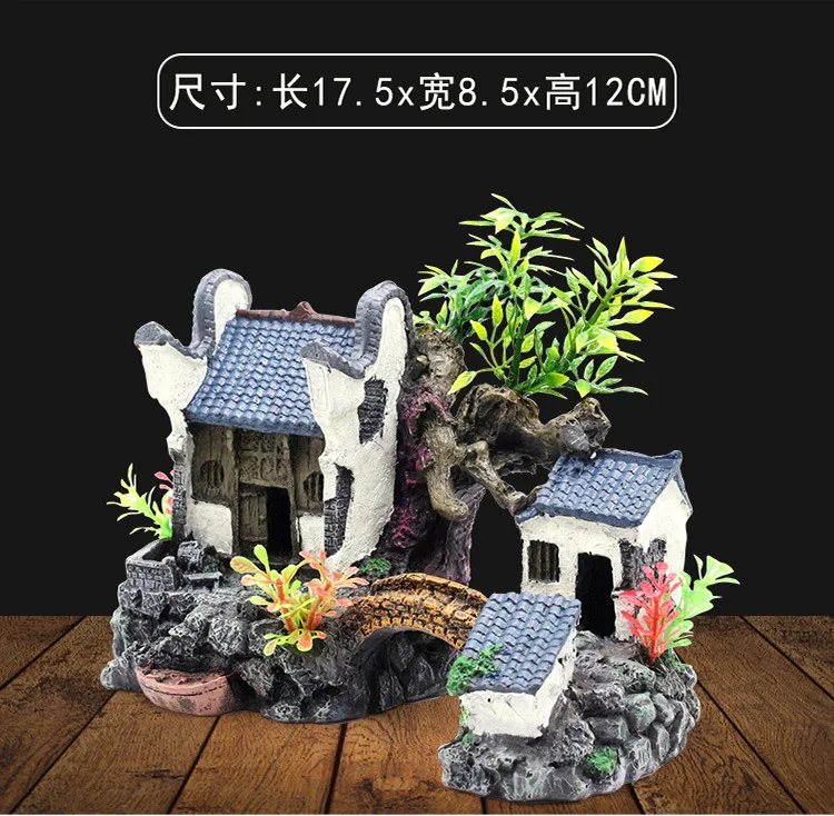 Аквариум Ландшафтный rockery Декорации для аквариума Ландшафтный набор rockery house Jiangnan hut в Статуэтки-здания