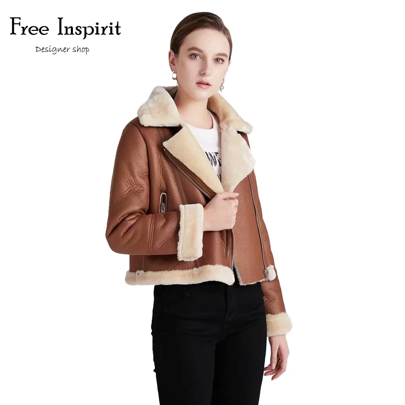 Зимнее кашемировое пальто женское короткое из искусственной кожи с меховой