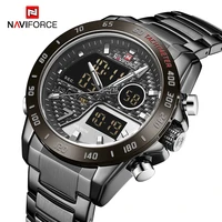 naviforce mens quartz watch black steel strap chronograph waterproof tech watch business men alarm male clock relogio masculino