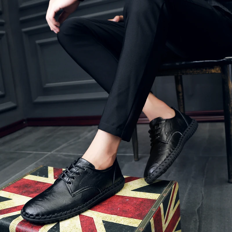 Кроссовки мужские резиновые повседневная обувь Прошитые натуральная кожа