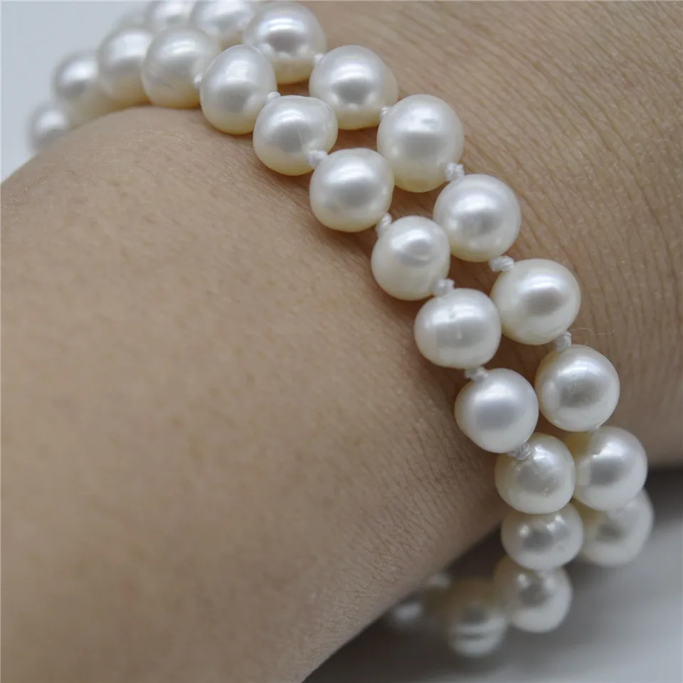 

HABITOO 8-9MM 2 Row AAA White Freshwater PEARL BRACELET 7.5" Bangle Jewelry Bracelets for Women Gift