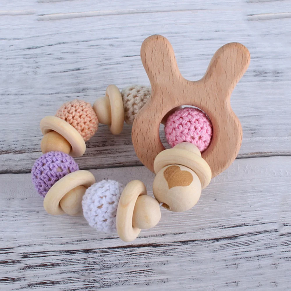 

4 Pcs Wooden Teethers Baby Teether Nursing Bracelet Cartoon Baby Molar Rods
