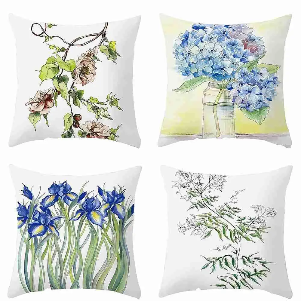 

45cm*45cm Peach Skin Material Simple Flower Printing Square Pillowcase Home Decoration Sofa Cushion Cover Peach Skin Pillowcase