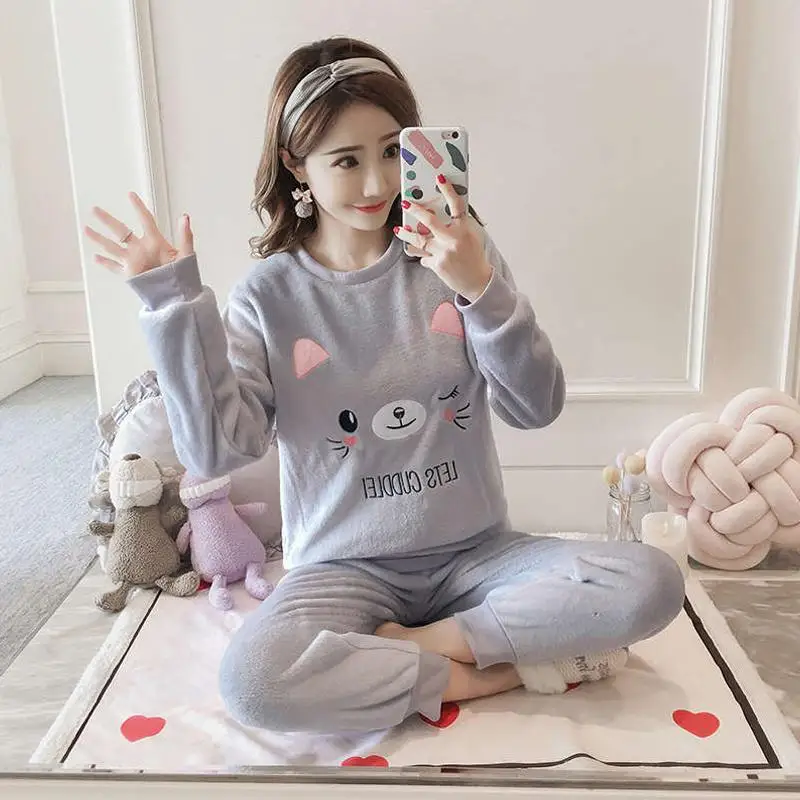 Женские милые коралловые бархатные с длинными рукавами утолщенные Фланелевые